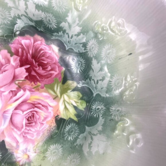 ANTIQUE RS PRUSSIA 1900 Serving Bowl Ribbed Mold With Roses on Green 9in*2.5 in - Picture 5 of 8